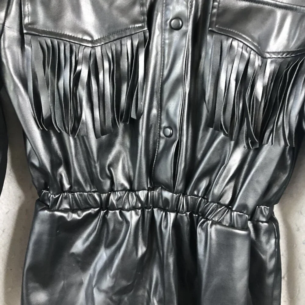 Strut and Bolt Mini Romper Womens S Black Vegan Leather Fringe Rock Punk NEW